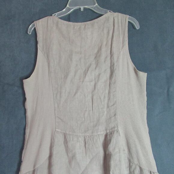 Lina Tomei Dress Large Taupe Linen Beaded Stretch Knit Career Sustainable Italy - Picture 3 of 9